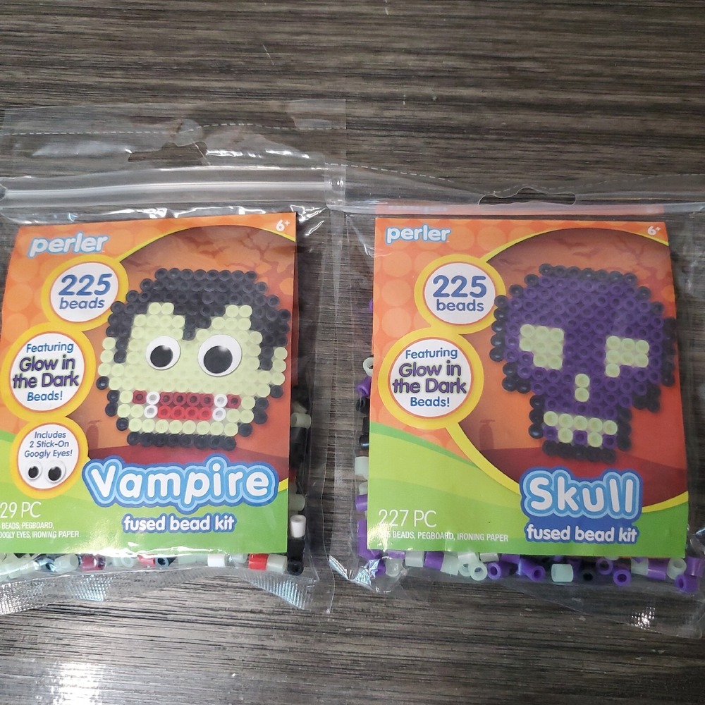 NEW - Perler Halloween Fused Bead Kits Skull & Vampire Incl. GLOW Beads Lot Of 2